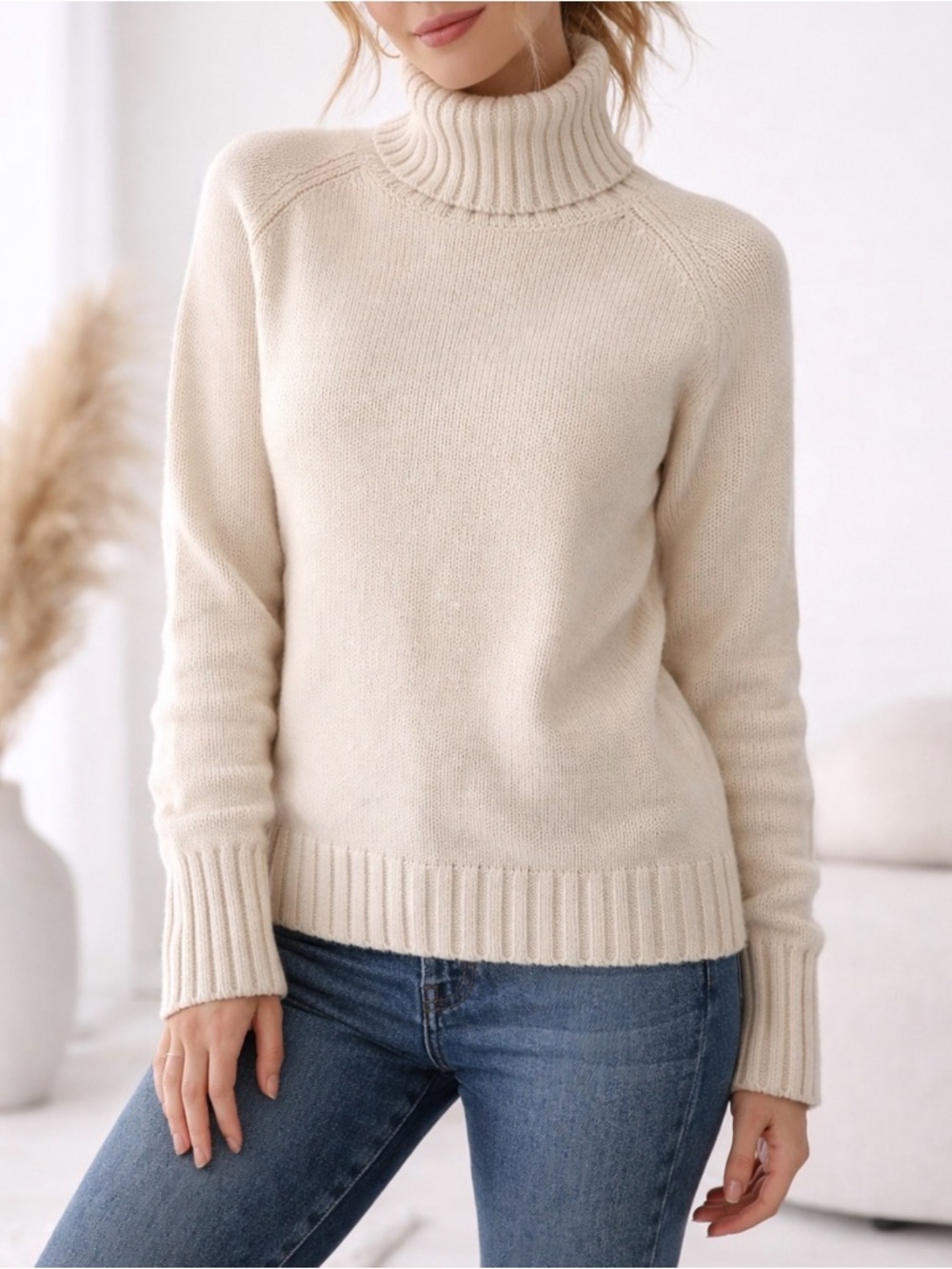 J.Crew Cream Cotton Turtleneck Sweater Size S Ribbed Cozy Minimalist Knit